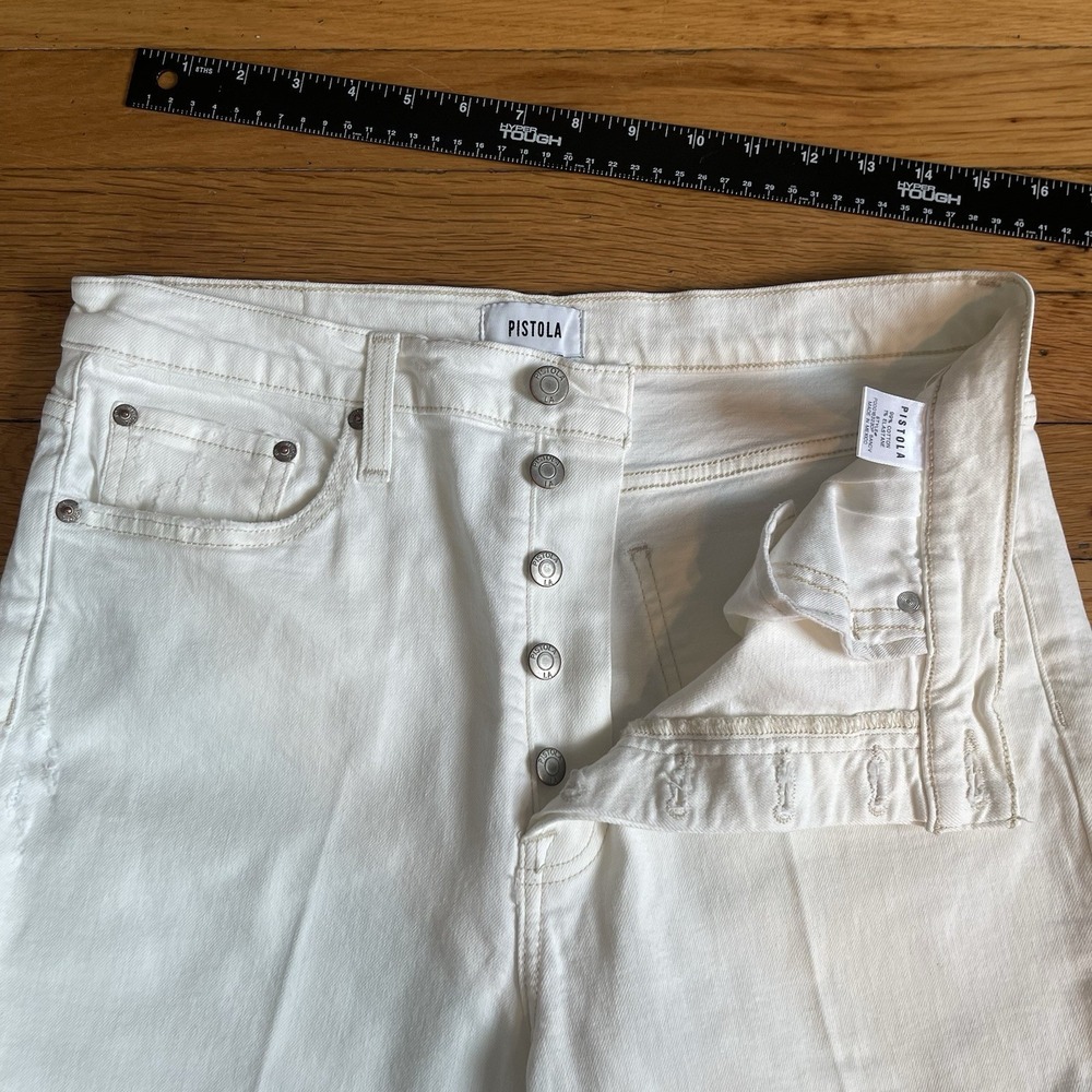 Pistola High Rise Straight Leg Cropped Jeans White Denim 31x24" Button Fly EUC - Picture 4 of 11